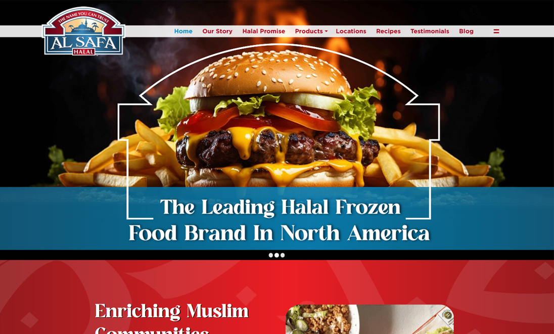 Delicious flame-broiled cheeseburger banner for Al Safa Halal frozen foods online store