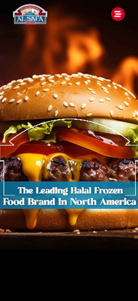 Close-up flame-broiled cheeseburger hero banner featured on Al Safa Halal Foods mobile website