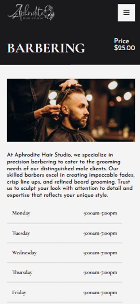 Barber styling men hair photograph featured on Aphrodite Hair Studio mobile website section
