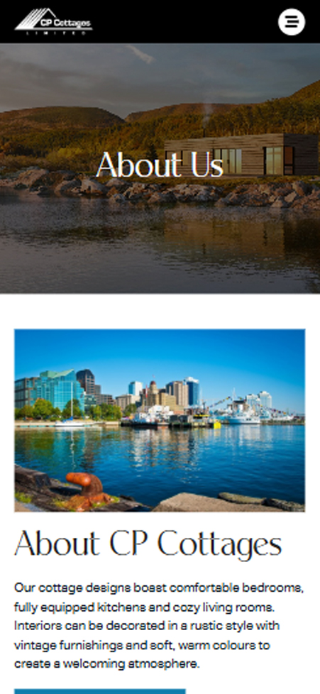 Scenic Canadian lake waterfront photo on CP Cottages mobile website section