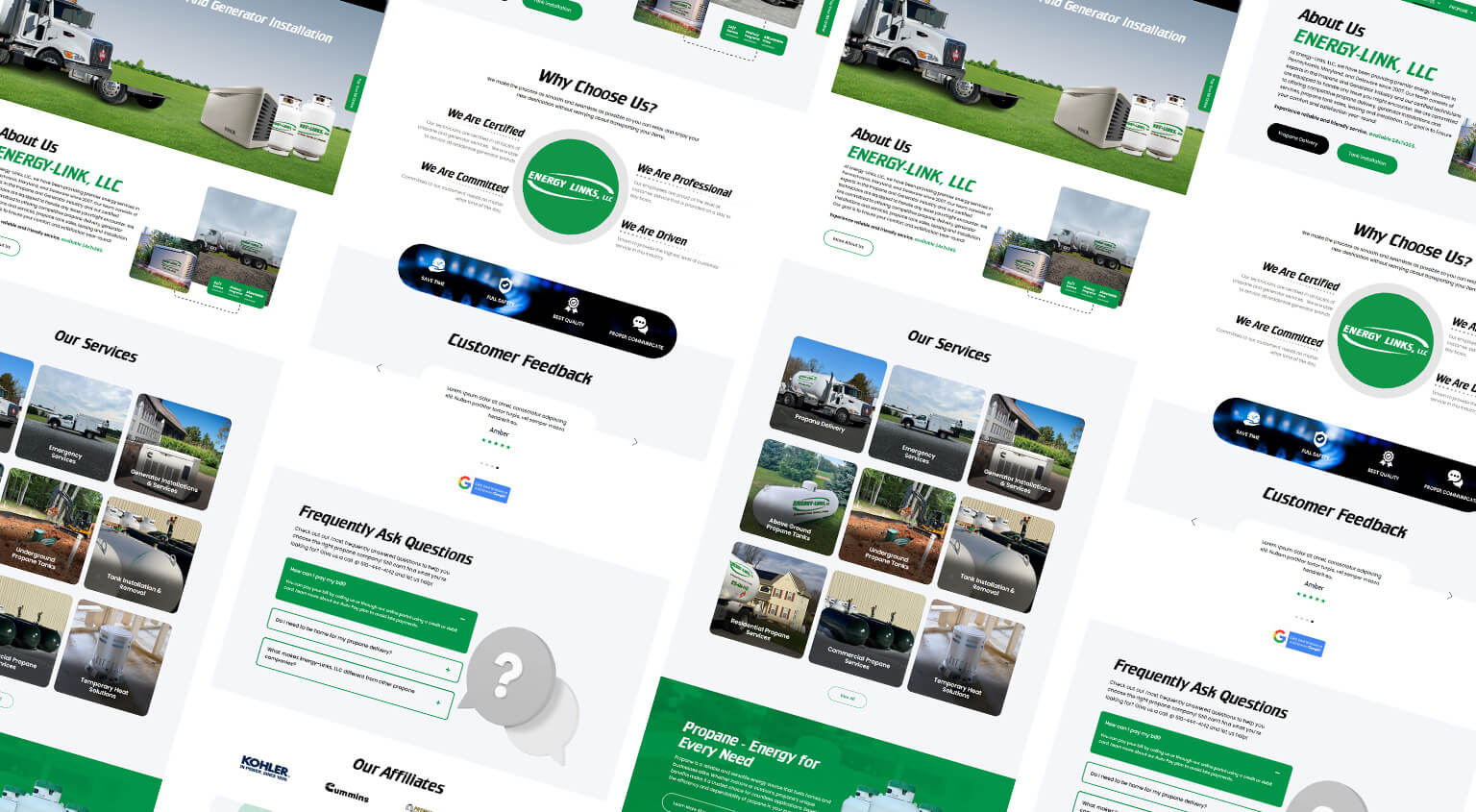 Tilted perspective grid presentation for Energy-Link propane delivery website design