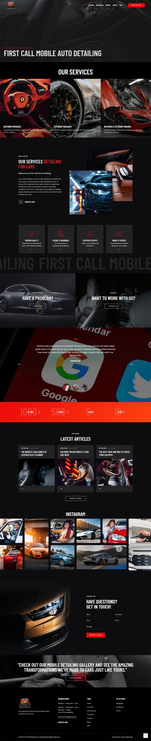 Full desktop homepage layout for First Call dark corporate and tech website