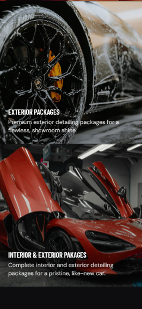 Mobile service card for First Call reading Exterior Packages for flawless showroom shine with red exotic sports car photo