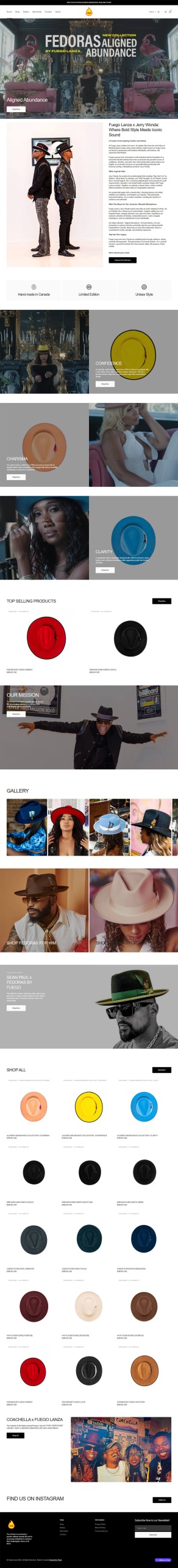 Full desktop homepage website design layout for Fuego contemporary fashion and accessories online store