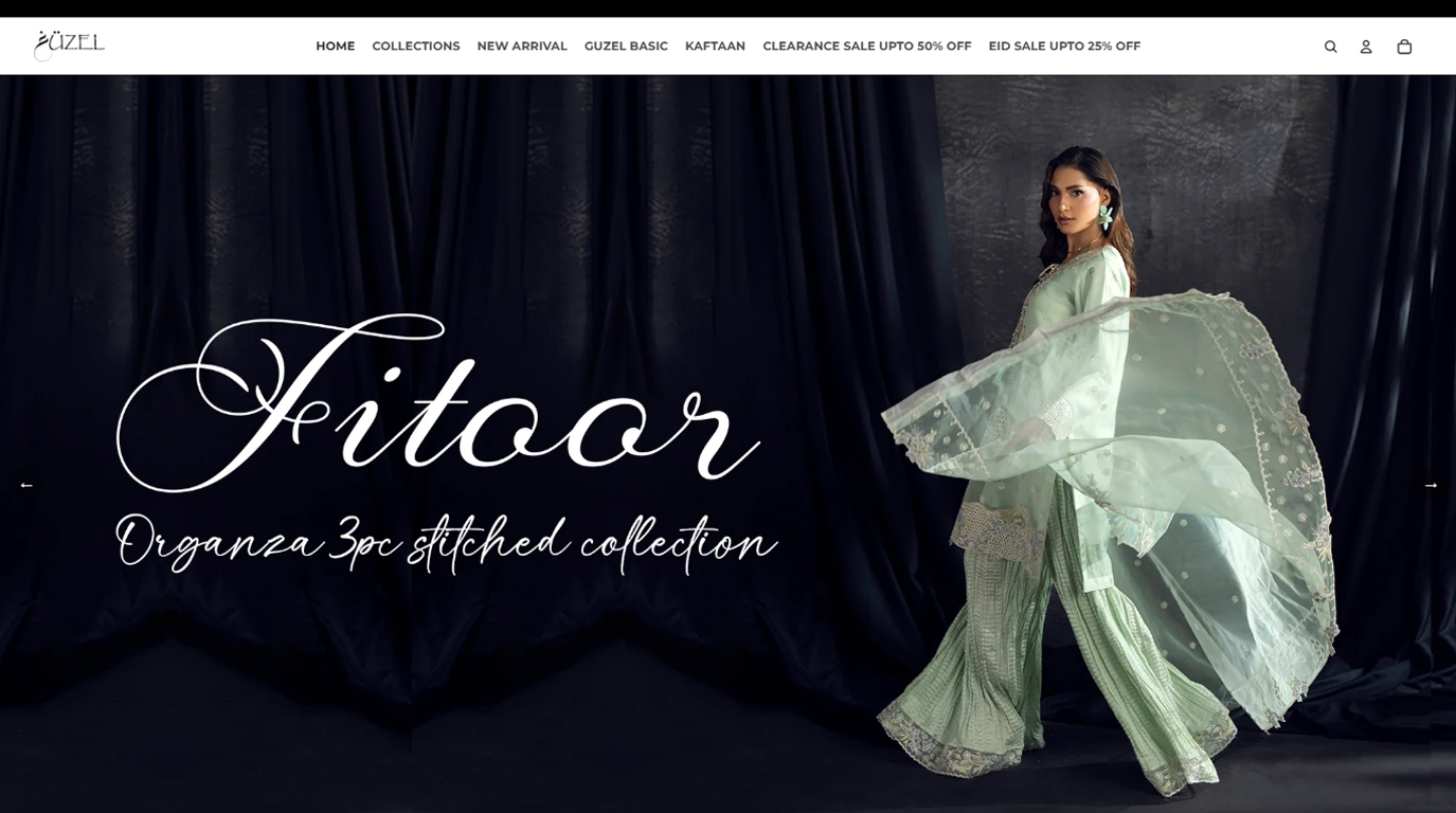 Wide website banner reading Fitoor Unstitched Collection featuring model in mint green organza suit