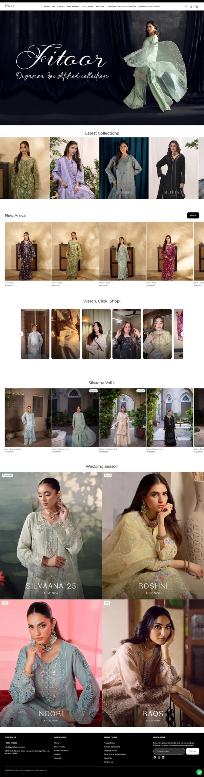 Full desktop homepage website design layout for Guzel luxury ethnic fashion brand