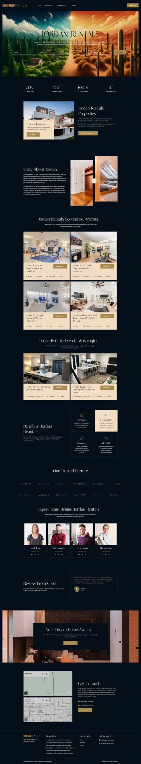 Full desktop homepage website design layout for Jordan Rentals luxury real estate and property management