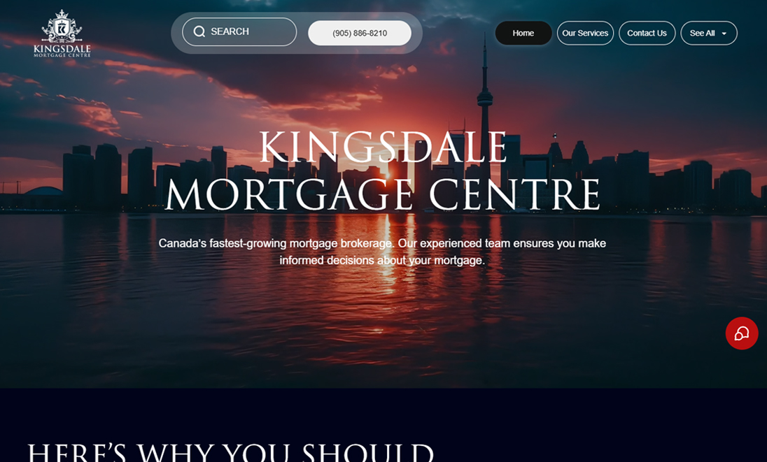 Sunset city skyline header for Kingsdale Mortgage Centre financial website