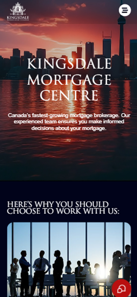 Dramatic sunset cityscape photo hero banner for Kingsdale Mortgage Centre mobile web view