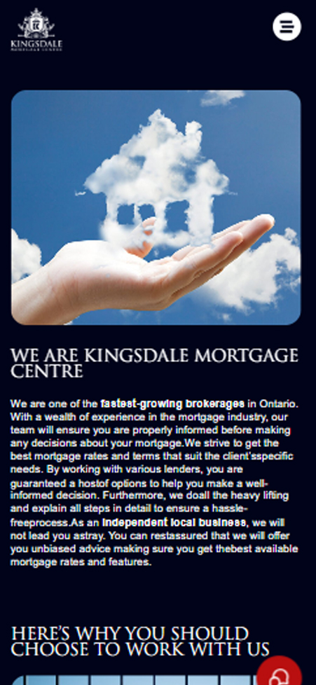 Hands holding a soft white cloud photo on Kingsdale Mortgage Centre mobile website layout