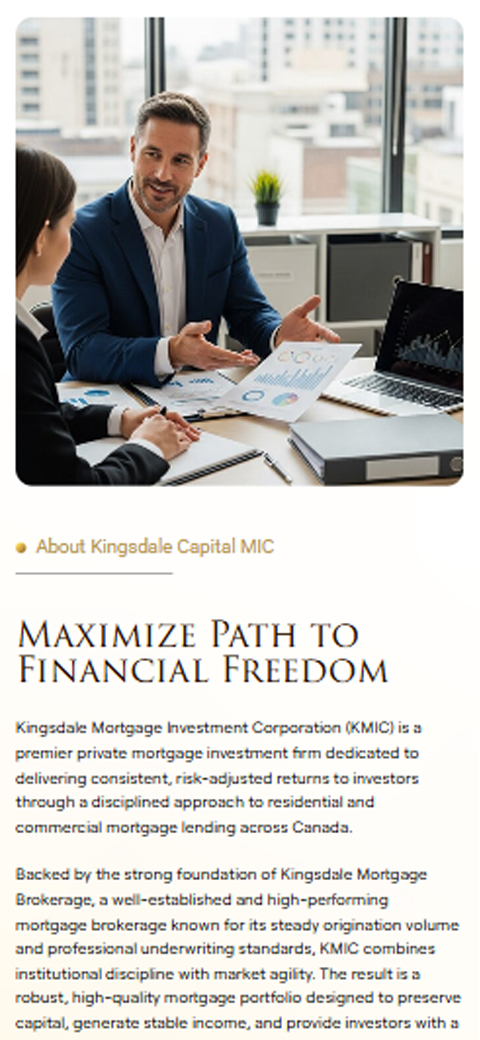 Business executives discussing financial reports around conference table on Kingsdale MIC mobile view