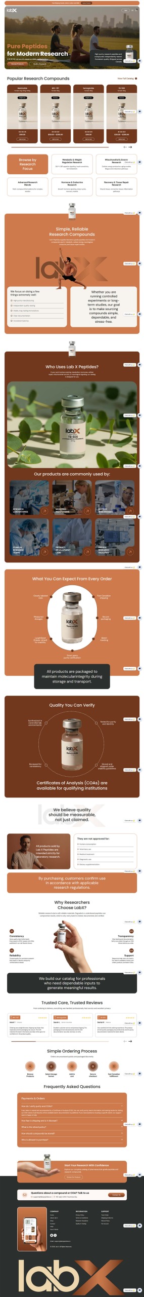 Full desktop homepage website design layout for LabX science-backed skincare e-commerce store