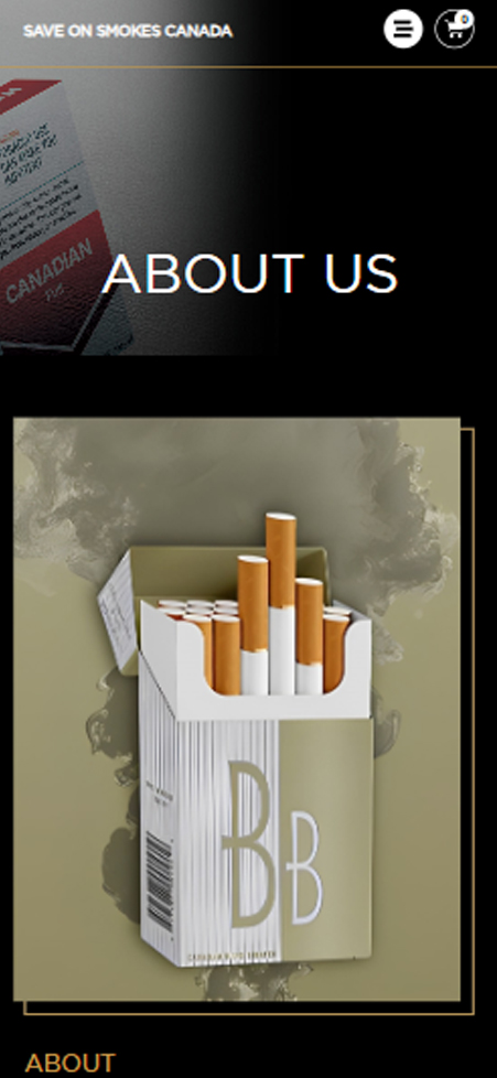 Open white cigarette pack render on dark smoke background on Save On Smokes mobile section