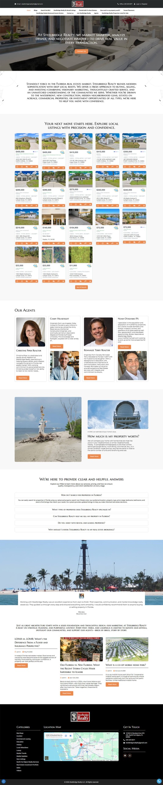 Full desktop homepage website design layout for Steelbridge Realty