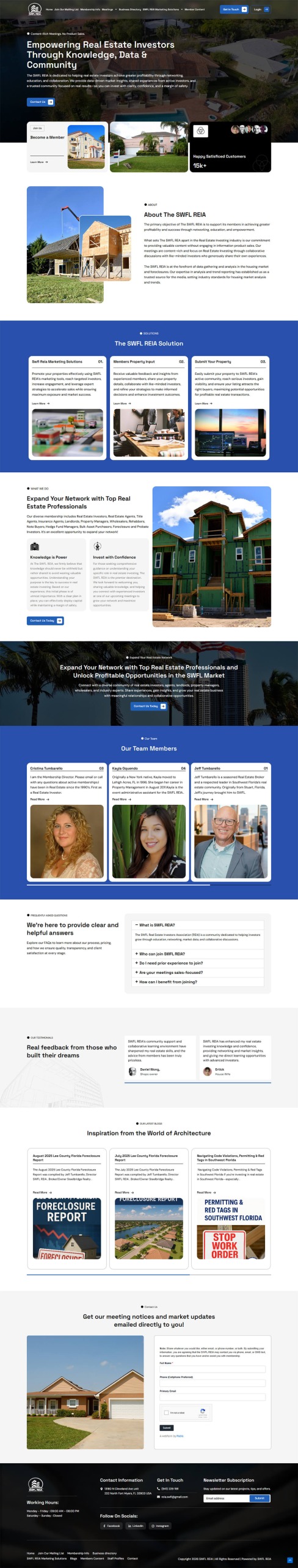 Full desktop homepage website design for SWFL REIA real estate investor network