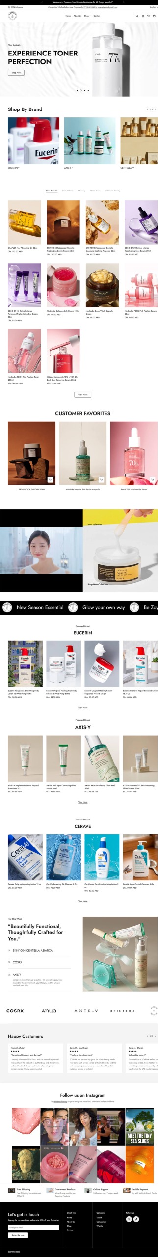 Full desktop homepage website design layout for Z Beauty Korean skincare online shop