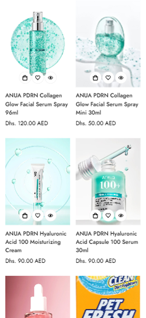 Mobile web product cards displaying ANUA PDRN Collagen Glow Facial Serum Spray on Z Beauty online store